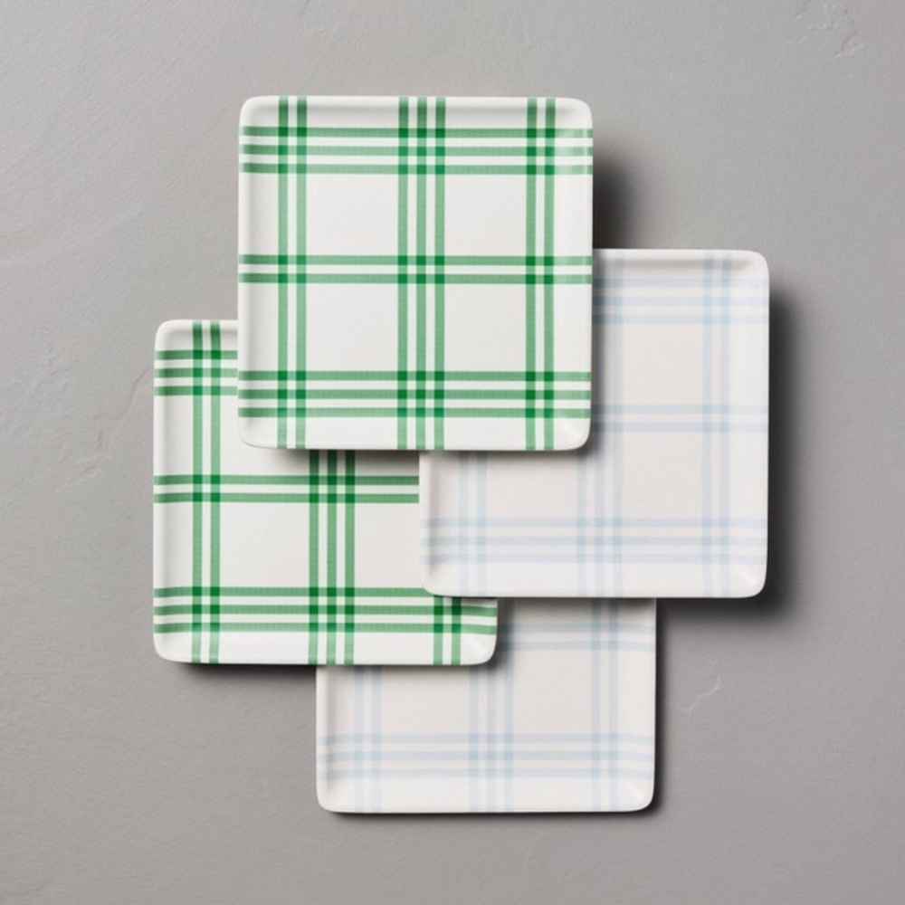 Hearth & Hand Magnolia Tri-Stripe Plaid Square Melamine Appetizer Plates 4 ct